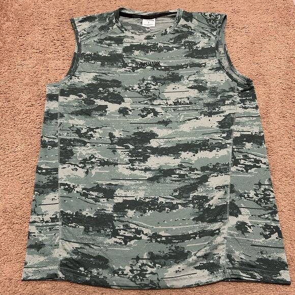 Men’s Green Camo Gymshark Tank Top Sleeveless Size Large Breathable - Picture 1 of 7